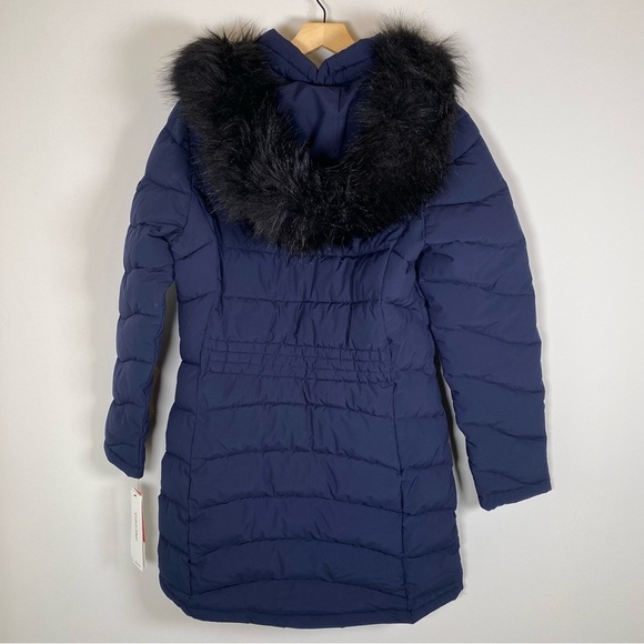 Calvin Klein Long Line Puffer Faux Fur Winter Coat Jacket Navy Size Small NWT - Picture 11 of 11